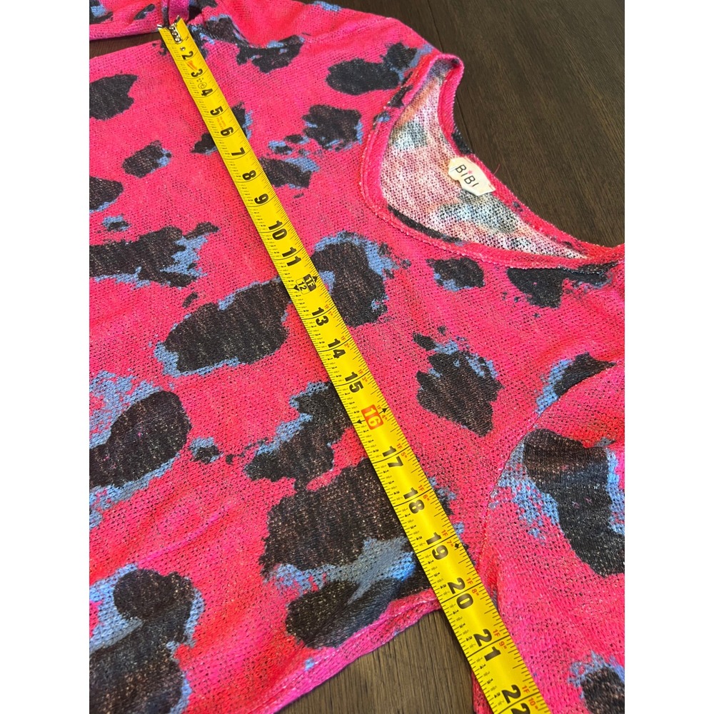 Bibi Women's Pink Black Blue Leopard Print Knit V-Neck Long Sleeve Sweater Top M - Picture 8 of 8